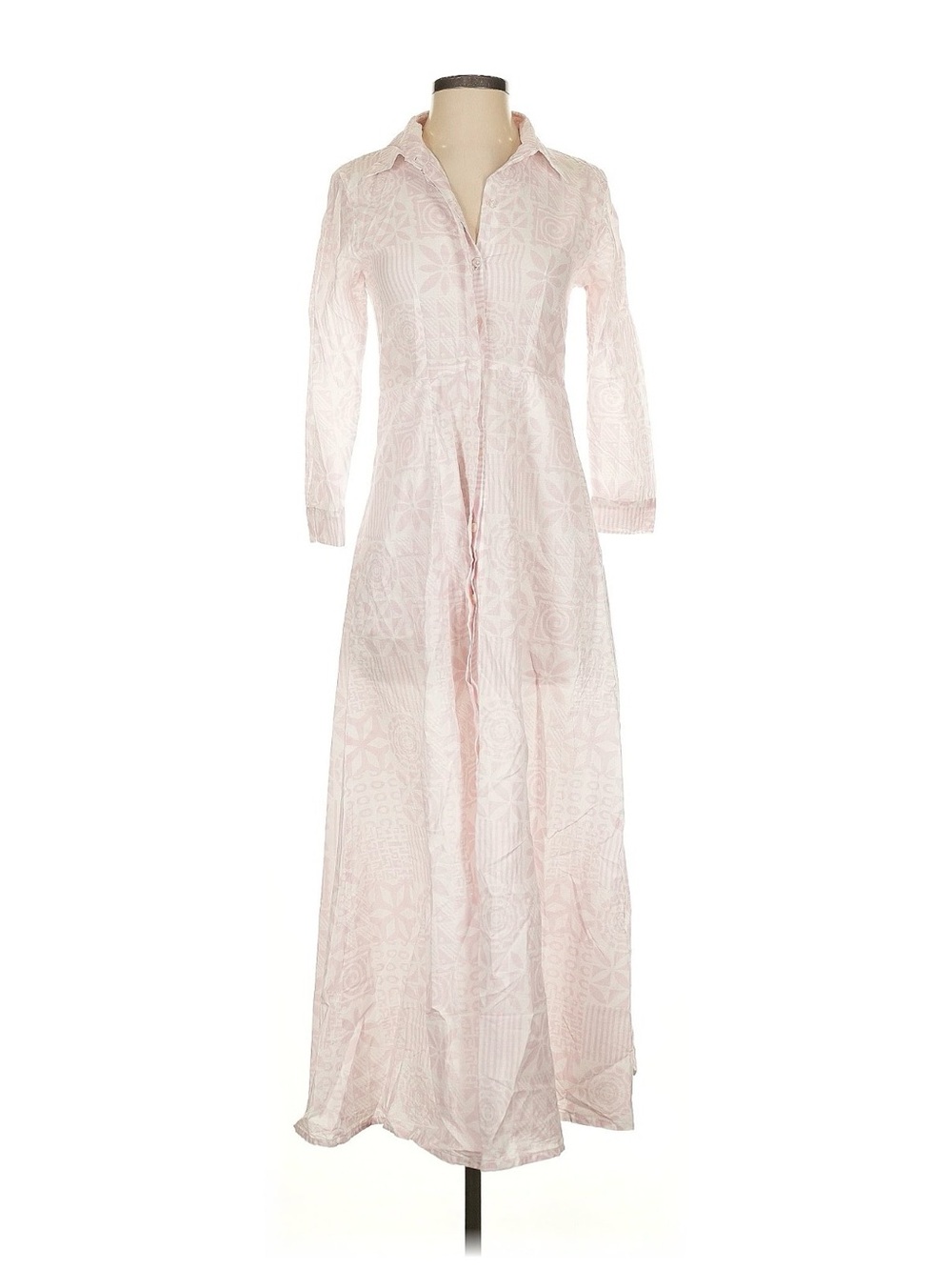Julia Amory Pale Pink Batik Printed Cotton Lightweight Maxi Dress XS India